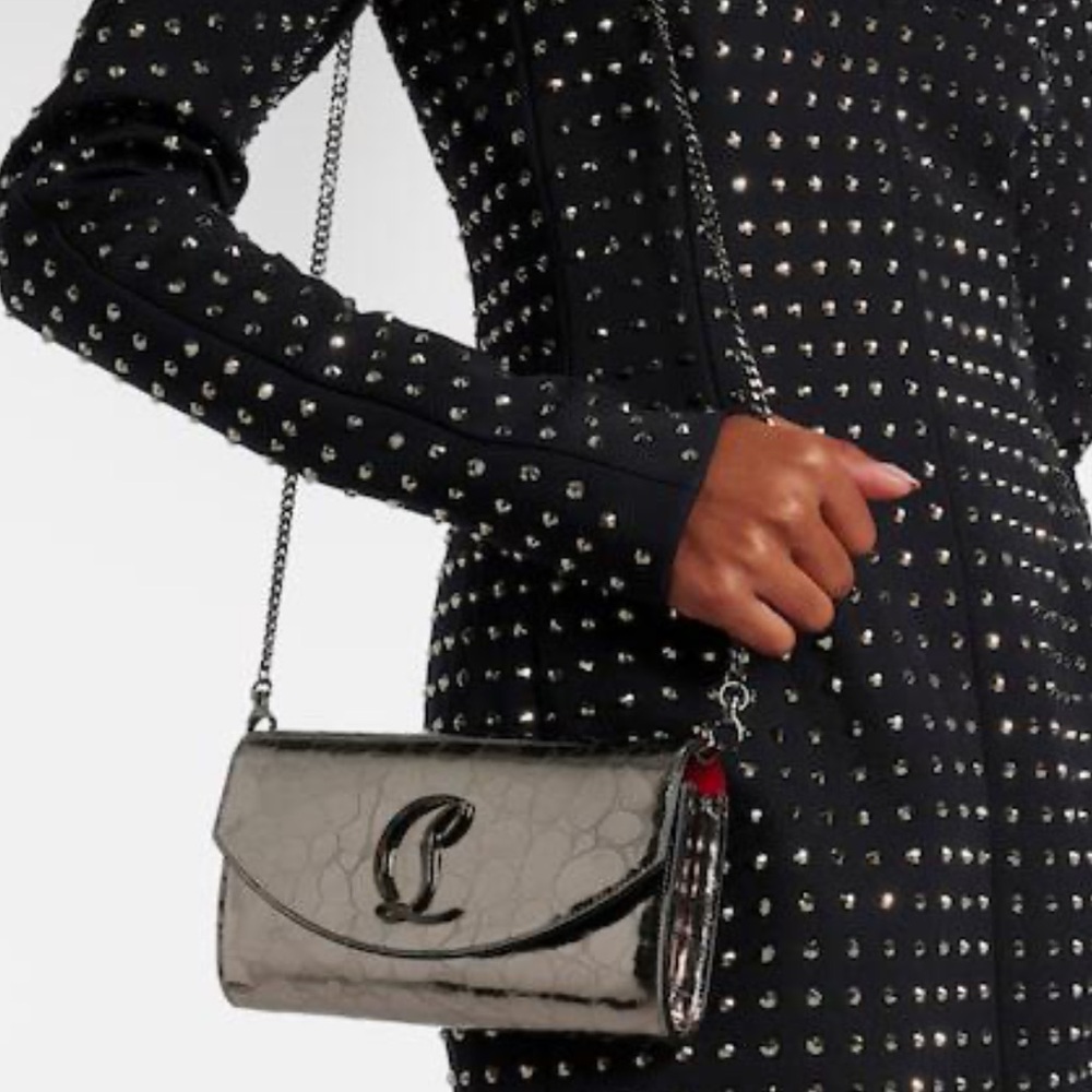 Christian Louboutin Loubi54 Metallic Croc
Embossed Leather Wallet On A Chain